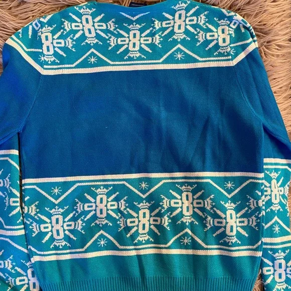 Three Olives Vodka "Sleighin' It" Ugly Christmas Sweater Men's Sz M Blue White - Picture 4 of 5